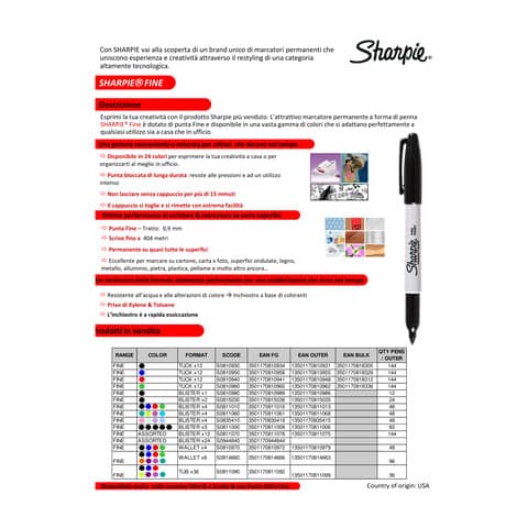 Marcatori permanente Sharpie Fine F punta conica 1 mm nero special pack 24 pezzi - 2077128